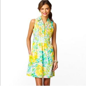 Lilly Pulitzer Essie Shirtdress Sleeveless Cotton A-Line In Pink Lilet Size 6